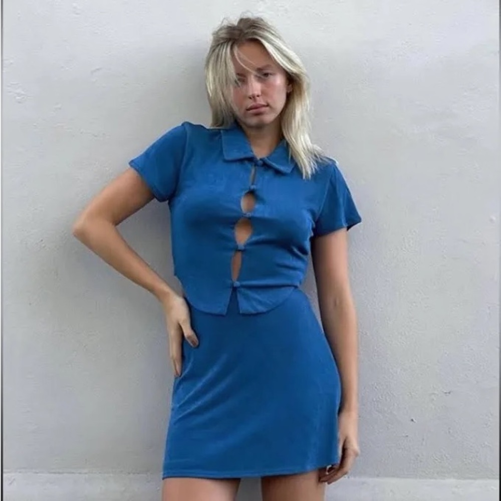 With Jean | SET! Elektra Blue Daisy Skirt + matching top Size: S/M